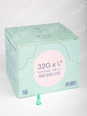 Игла одноразовая медицинская инъекционная стерильная MESOLIFE 32G 0,23*4 мм  (100 шт./упак.)