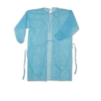 Халат с завязками на спине стерильный, 140 см, 25гр/м (голубой,рукав на резинке)